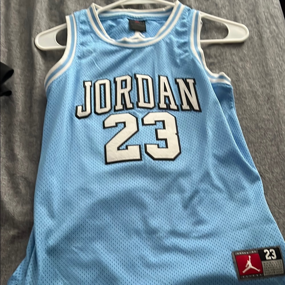 Jordan Blue and White Basketball Jersey